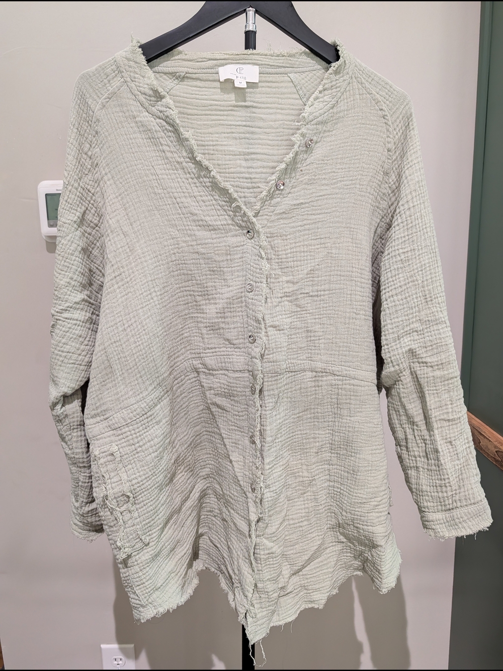 P Cill Soft  Button-Front Top in Pale Sage